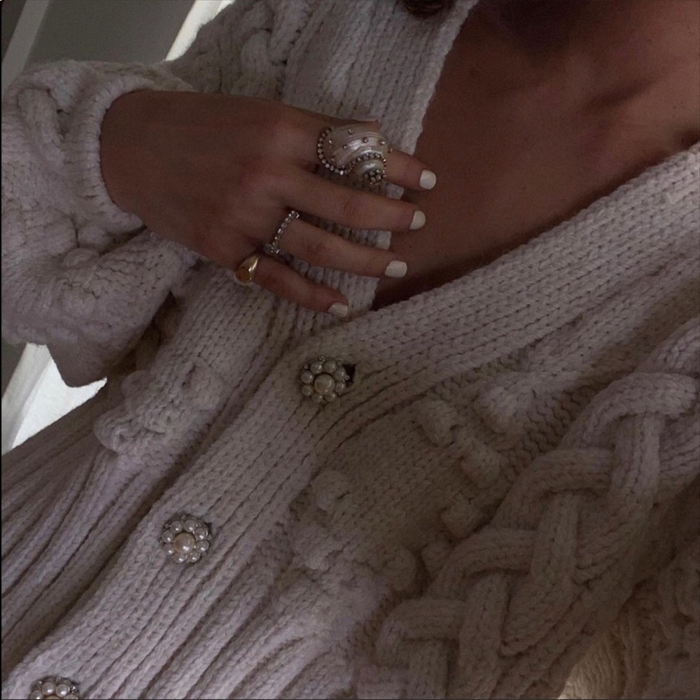 Zara Knit Cardigan Jewel Button Cream Ivory - Picture 4 of 16
